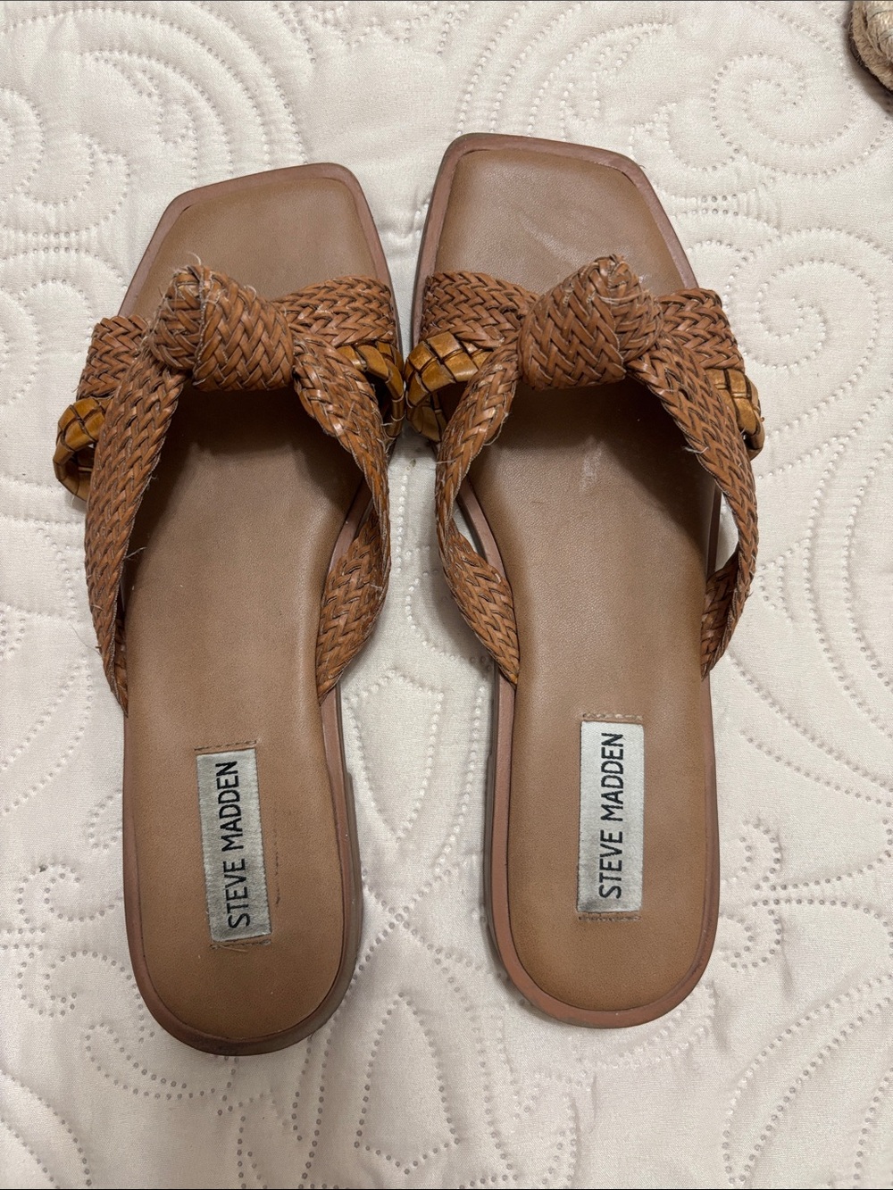 Steve Madden Brown Braided Knot Slide Sandals